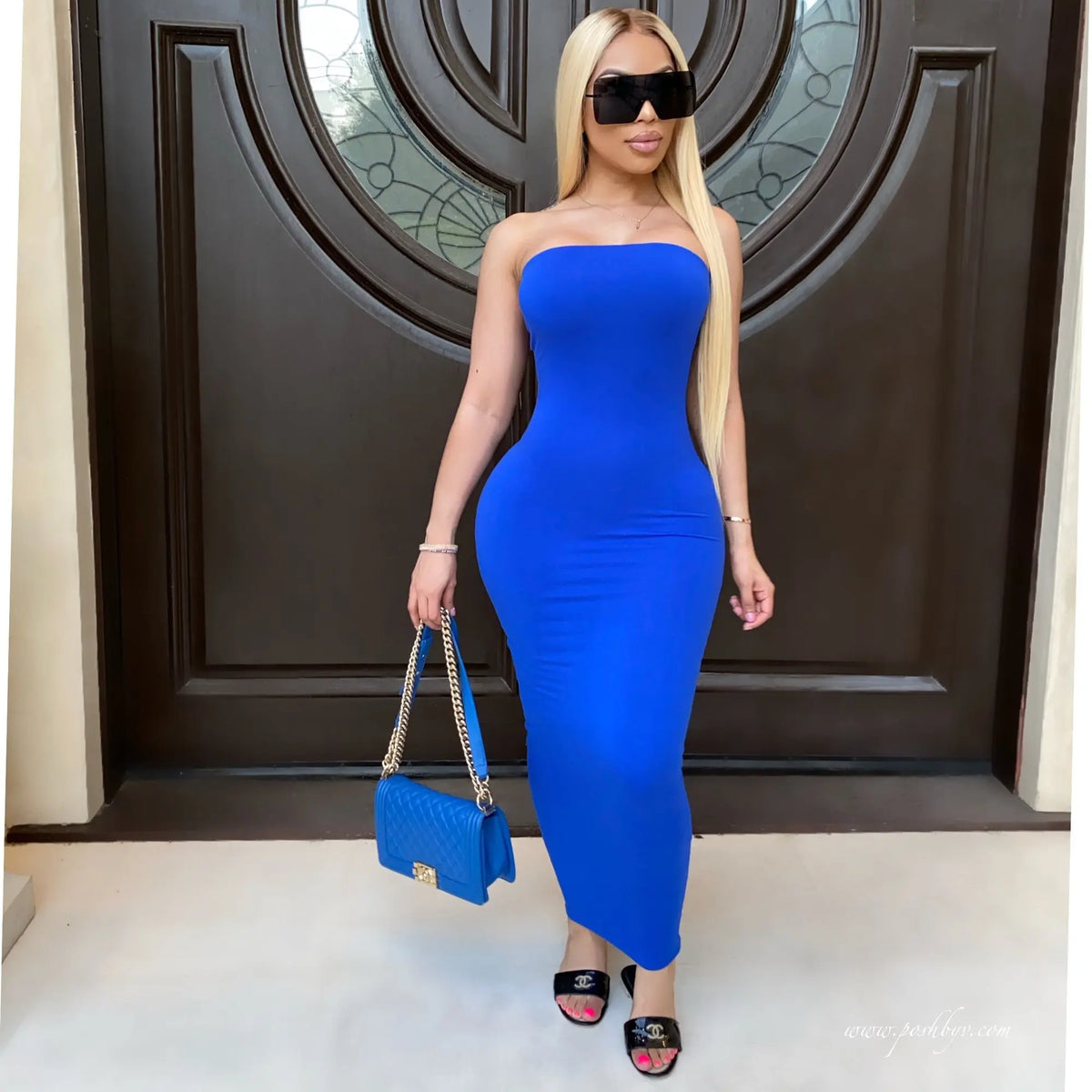 RoyalBlue Color Strapless Bodycon Beach Maxi Dress For Women