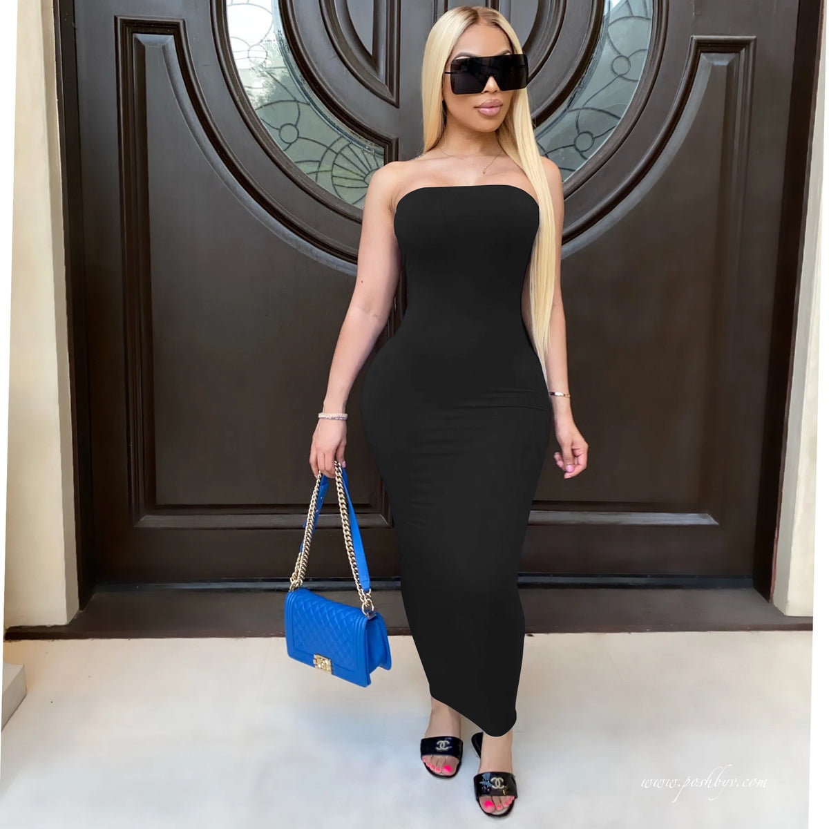 black Color Strapless Bodycon Beach Maxi Dress For Women
