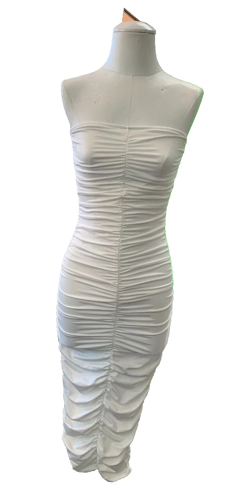 Women's Sexy Ruched Tight Strapless Sleeveless Bodycon Tube Maxi Long Club Dress