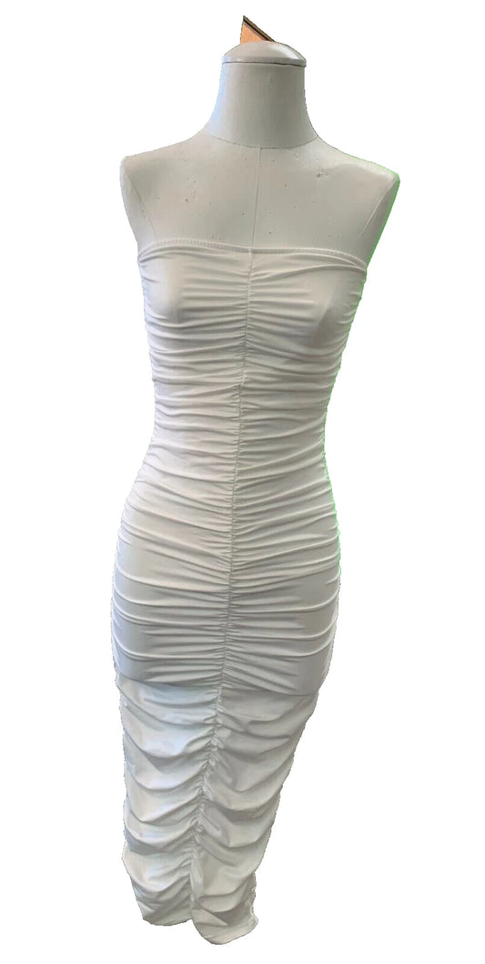 Women's Sexy Ruched Tight Strapless Sleeveless Bodycon Tube Maxi Long Club Dress