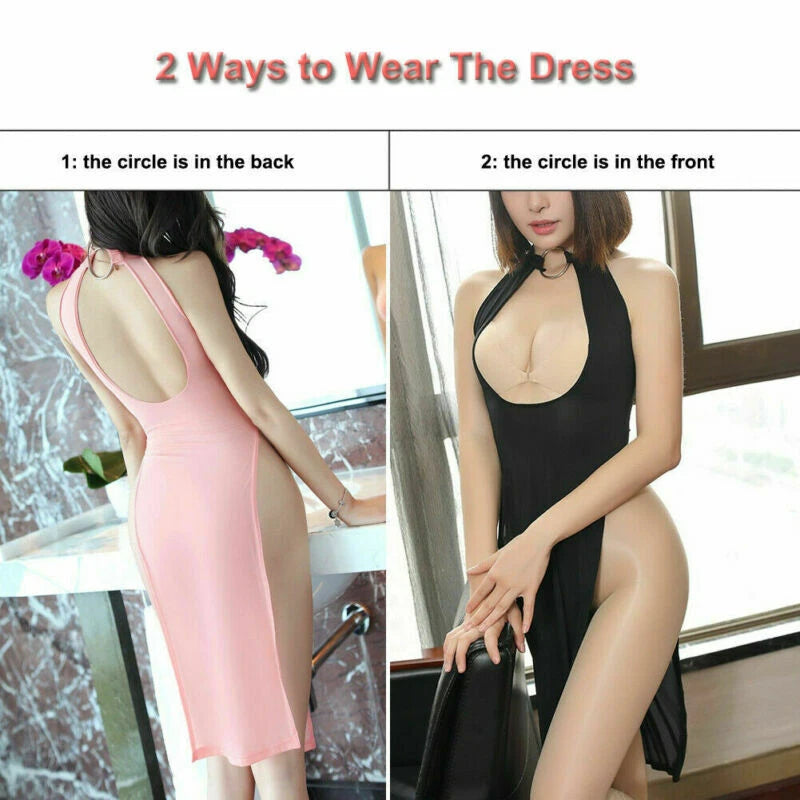 Women's Bandage Bodycon Sleeveless Cheongsam Mini Dress Sheer Clubwear Cocktail